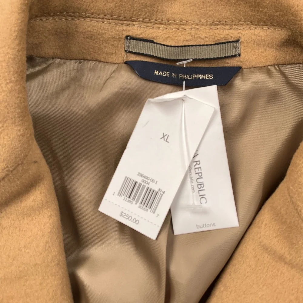 Banana Republic Overcoat Mens XLarge Camel Topcoat 3 Pocket Pick Stitch Winter‎